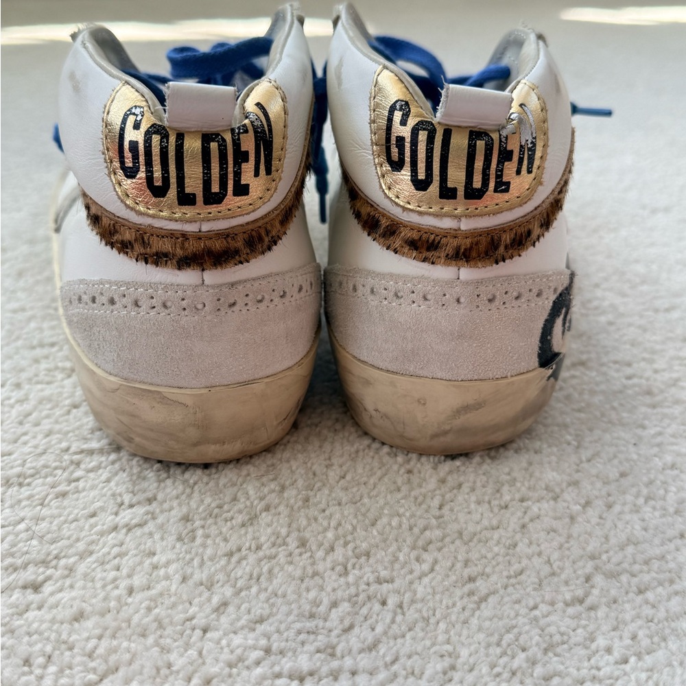 Golden Goose Mid Star White Leather Sneakers with Blue Laces sz 41 - Picture 3 of 5